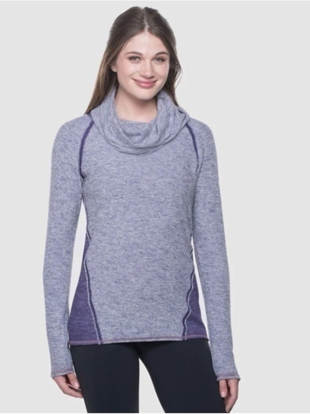 Kuhl Nova Cowl Neck Wool Blend Purple and Grey Pullover Sweater